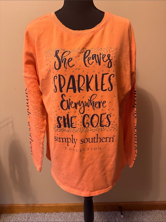 Simply Southern Tops - Simply Southern Orange Graphic Sparkle Long Sleeve Tee